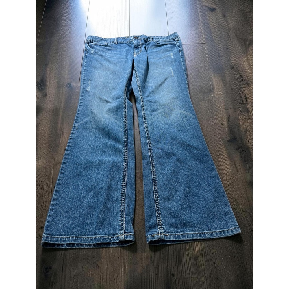 Mossimo Bootcut Jeans Womens 16 Blue Distressed Mid Rise Stretch Denim Retro